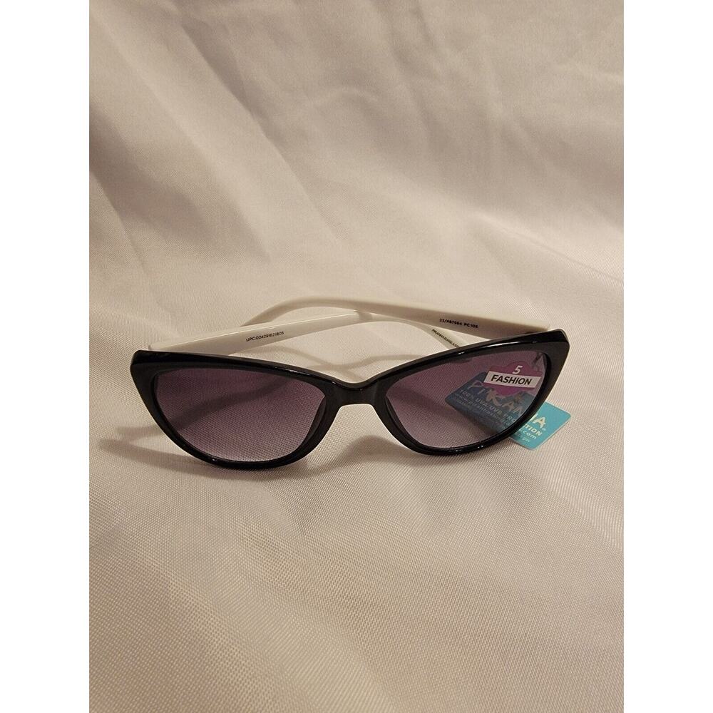 Piranha Lily Glossy Black Cat Eye Womens Sunglasses Black Frame White Arms 62180 - Picture 7 of 7
